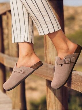 New Suede Slip-On Clog in Beige